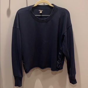 Navy crew neck sweater with slight crop